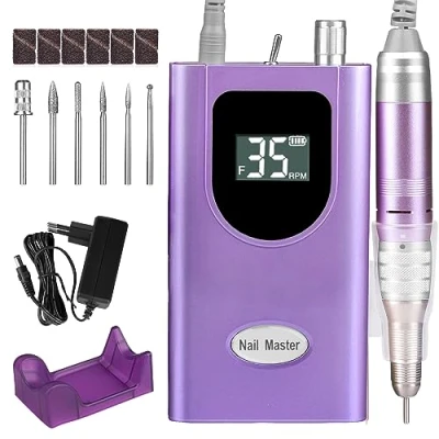 Bild av elektrisk nagelfil 35000 rpm, AZ GOGO sladdlös uppladdningsbar nagelborr med LCD display, justerbar hastighet, manikyr och pedikyrset nagelfräs för gelnaglar akrylgelnaglar