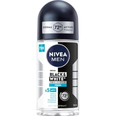 Bild av Nivea herr svart och vit 48 H osynlig färsk antiperspirant boll för män 50 ml