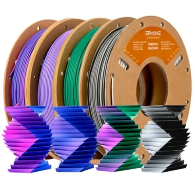 Bild av ERYONE PLA filament 1,75 mm, 3D skrivare filamentpaket, flerfärgad skrivarfilament +/ 0,03 4 x 250 g/paket, matt tvåfärgad filament, svart vit och röd lila grön rosa blå