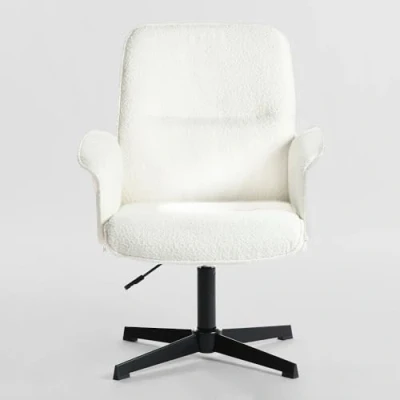 Bild av MEUBLE COSY Justerbar höjd svängbar kontorsstol toalettstol skrivbord bouclé tyg sittplats för studie sovrum, vit, metall, 66 x 63 82 94 cm