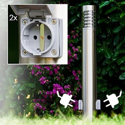 Bild av Utomhuslampa Dakar med 2 uttag, modern fotlampa av rostfritt stål och plast, stigbelysning 80 cm, trädgårdslampa E27 1 x E27, trädgårdsbelysning IP44, utan glödlampor