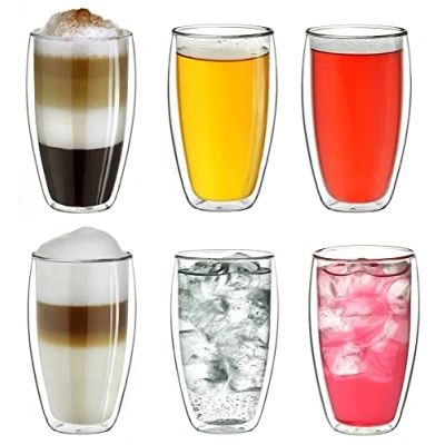 Bild av Creano Dubbelväggiga glas på 400 ml (14 oz), glasmugg, isolerade dryckeskoppar för kaffe, te, latte, Cappucino, vin 6 x / 14 oz