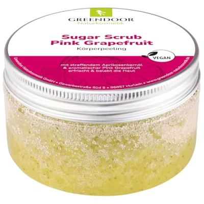 Bild av GreENDOOR Kroppsskrubb socker skrubba rosa grapefrukt 230 g, vegansk, sockerpeeling utan mikroplaster, naturlig duschpeeling, naturkosmetik för kvinnor och män, kropp