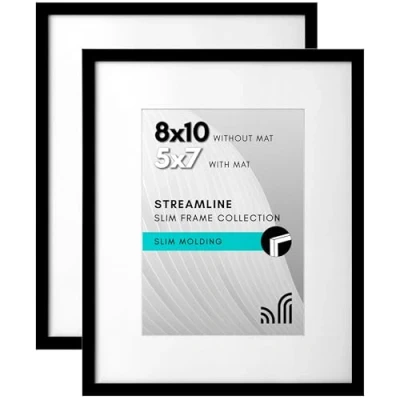 Bild av Americanflat 10 x 8 fotoramar med okrossbart glas set 2 använd som 7 5 fäste eller utan montering tunna bildramar för vägg och bordsskärm svart