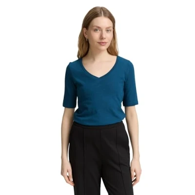 Bild av TOM Tailor MIT Vausschnitt Tshirt bas, Storlek: Small, Dark petrol