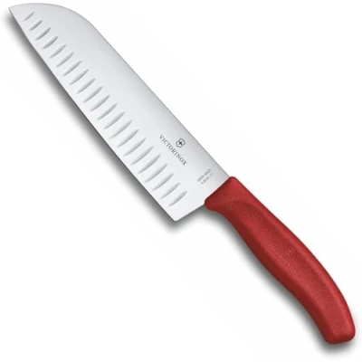 Bild av Victorinox, Swiss Classic, Profi Santokumesser, Extra Scharfe Klinge, Kullenschliff, 17 cm, Robuster Kunststoffgriff, Rostfreier Stahl, rot