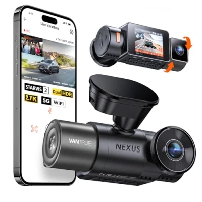 Bild av VANTRUE N2X 2.7K+1080P Dashcam Bil Front Interior, STARVIS 2 Dual HDR Night Vision Dash Cam, 2.5K/60FPS Front, GPS, 5GHz WiFi, App &amp; Voice Control, 2″ Bilkamera 24/7 Parkeringsläge, G Sensor, 512 GB