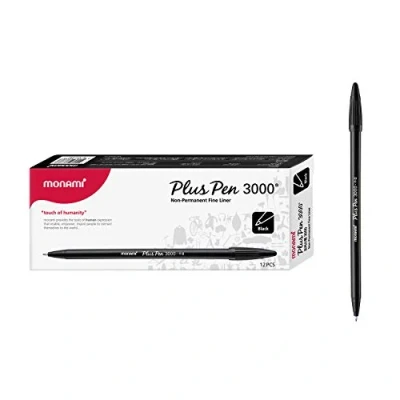 Bild av Monami Plus 3 000 kontorsskylt penna filtspets vattenbaserad bläckfärg komplett svart 1 dussin