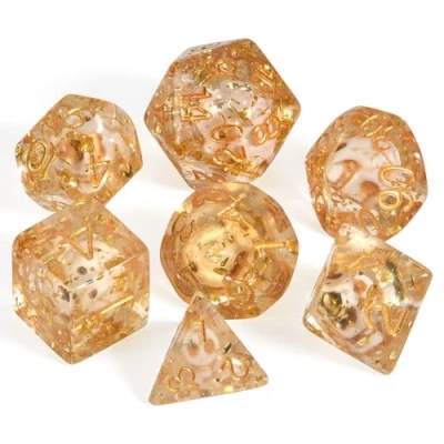 Bild av FLASHOWL Skull Dice set skräck D &amp; med skalle och guld folie inuti 7 stycken DND D20, D12, D10, D8, D6, D4 polyhedral rollspel spel