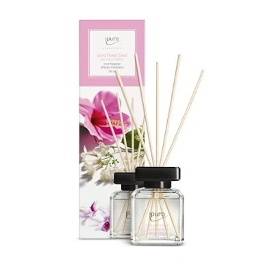 Bild av ipuro Essentials rumsdoft, blomskål 100 ml utrymmesbesparande med blomdoft, mandarin, bergamott, jasmin, violett och cederträdoft arom diffuser ätpinnar luftrenare för hemmet