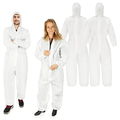 Bild av com four® 4x skyddsdräkt med huva och dragkedja enskikts målaroverall one size höjd från 160 till 200 cm skyddskläder (4 stycken vit)