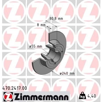 Bild av ZIMMERMANN 470.2417.00 Disque de frein 240 8 4/4 4 100 plein sans roulement roue, bague ABS RENAULT: MEGANE 2, CLIO 3, TWINGO 2