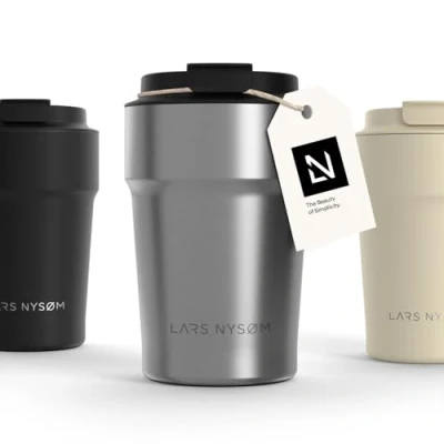 Bild av LARS NYSØM Thermo Kaffeebecher to go 380ml er Travel Mug 0,38 Liter med isolering Utsläppssäker rostfri termosmugg för kaffe och te på språng Teebägare (Stainless Steel, 380ml)