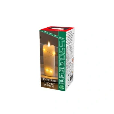 Bild av Konstsmide LED äkta vaxljus krämvitt, 3D låga, tråd omsluten, 4/8 h timer, 1 bärnstensfärgad diod/6 droppar, batteridriven, inomhus, batteri: 2 x AA 1,5 V (exkl.) 1824 180