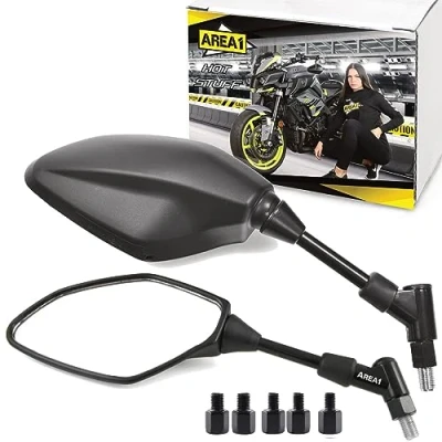 Bild av Area1 backspegel spegel set (höger + vänster) e testad. M10 höger+vänstergänga. kompatibel med MT03 MT07 MT09 MT10 MT125 Tracer XT 1200 Tenere FZ6 FZ8 FZ1 XJ6SP Vmax Xmax Nmax Tricity WR