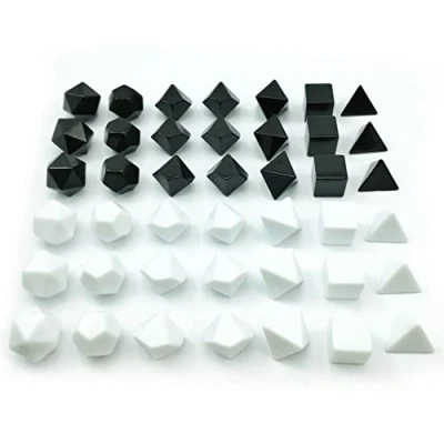 Bild av Bescon Blank polyhedral RPG tärningsset 42 st konstnärsset, solida svarta och vita färger i komplett set med 7, 3 för varje färg, gör det själv tärning