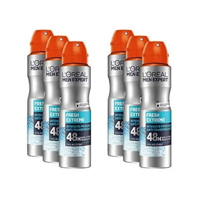 Bild av L&#039;Oréal Män Expert Deodorant för män, effektiv deodorantspray med integrerad kylningseffekt upp till 48 timmars friskhet, Fresh Extreme, 6 x 150 ml