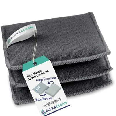 Bild av ELEXACLEAN Sköljsvamp grytrengöringssvampar (set om 3, 12 x 10 cm, mörkgrå) tvättbara för återanvändning, med mikrofiber ny: stor version