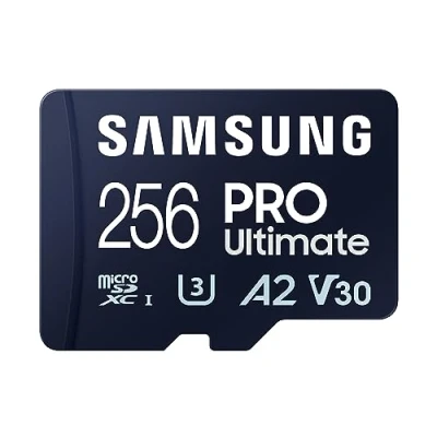 Bild av Samsung PRO Ultimate microSD kort SD adapter, 256 GB, för smartphones, drönare och actionkamera, UHS I U3, 200 MB/s läsning, 130 skriv,‎ MB MY256SA/WW