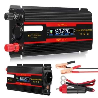 Bild av Omvandlare spänningsomvandlare DC 12 V/24 V till AC 230 modifierad sinusvåg solinverter 700 W/2 000 W med EU uttag, 2 USB strömomvandlare adapter för bil, lastbil, husvagn, camping