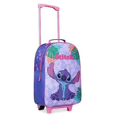Bild av Disney Stitch Barnresväska för flickor Vikbar vagn Handbagageväska Bär på Minnie Mouse Resväska med hjul Hyttväska Hjulväska handtag (Blå söm)