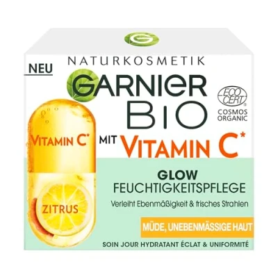 Bild av Garnier Dagvård med C vitamin för en strålande hy, uppfriskande och stärkande fuktkräm mot trött ojämn hud, Bio Glow, 50 ml