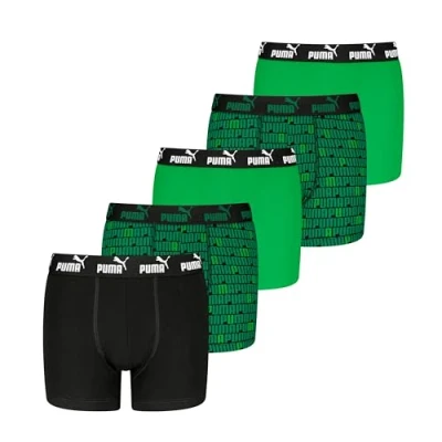 Bild av PUMA Pojkar tryckta boxerkalsonger (5 pack), Svart/grön, 170 176