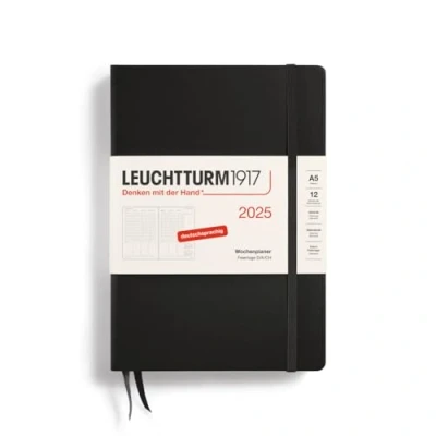 Bild av LEUCHTTURM1917 370586 veckoplanerare 2025, medium A5 inbunden 12 månaders kalender, 80 g, linjerad svart