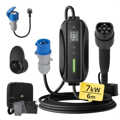 Bild av Typ 2 EV Laddare 7kW, Elbilsladdare 1 fas[1 fas6m6 16A] dé med Justerbar Laddningseffekt, och Mobil Laddstation/Wallbox för Model Y, ID.4, Enyaq, ATTO 3, I4 andra PHEV/EV
