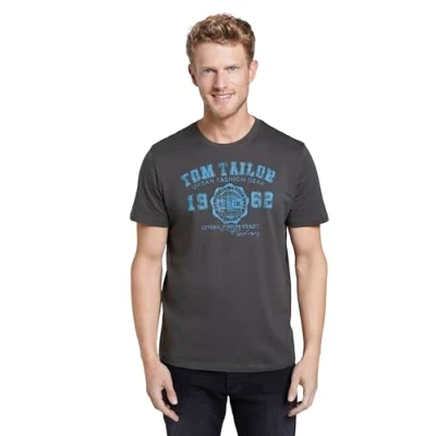 Bild av TOM TAILOR Logodruck Version 2 herr Logotyp tryck T shirt, Grå, XXL