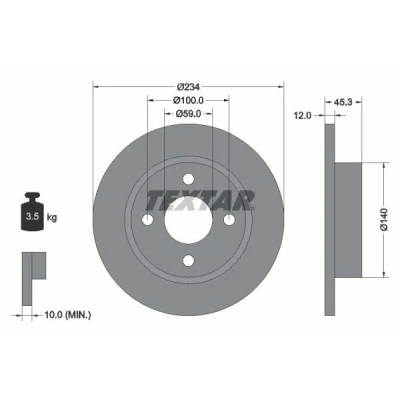 Bild av TEXTAR 92063300 Disque de frein 234 12 04/04 100 plein sans boulon fix roue, moyeu roue NISSAN: MICRA 2