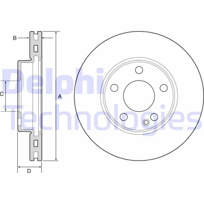 Bild av DELPHI BG4554C Disque de frein 280 25 5 ventilé revêtu non traité sans roulement roue, bague ABS MERCEDES BENZ: Classe B, A, CLA Coupe