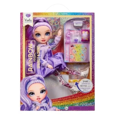 Bild av Rainbow High Sparkle and Shine Lila (lila) 28 cm modedocka med flytande gnistor i benen, skaka för att se dem lysa Åldrar 412 år