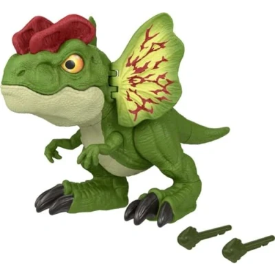 Bild av Mattel Jurassic World dinosaurie Dilophosaurus projektilkastare, leksak figur 20,3 cm lång, samlarobjekt, från 4 år, HNT66