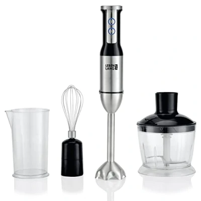 Bild av LEBENLANG 1 000 Watt mixer Set Puree med hackare, visp och graderad kopp elektrisk dippmixer i rostfritt stål purépinne kökssoppa