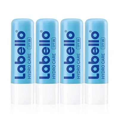 Bild av Labello Hydro Care i 4 pack (4 x 4,8 g), läppvård utan mineraloljor för torra läppar, läppvårdspenna med SPF 15 och sheasmör närande läppskydd