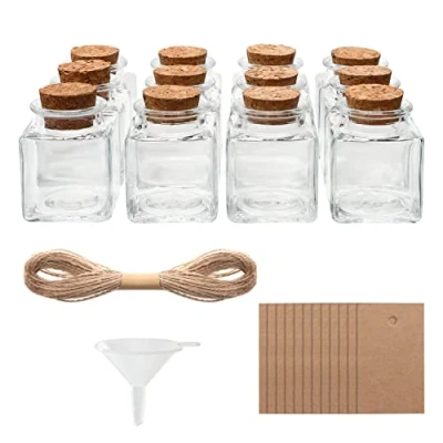 Bild av Belle Vous 12 Pack Hantverksburkar i Glas med Korklock, Snöre &amp; Etiketter 50 ml Små Burkar Glasburkar för Bröllops /Festgåvor, Önskeflaskor Dekorativa Hemgjorda Konst /Hantverk