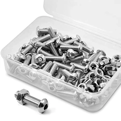 Bild av (50 set) M5 0,8 x 16 mm insexskruvar och muttrar set 304 rostfritt stål 18 8 rundhuvudskruvar