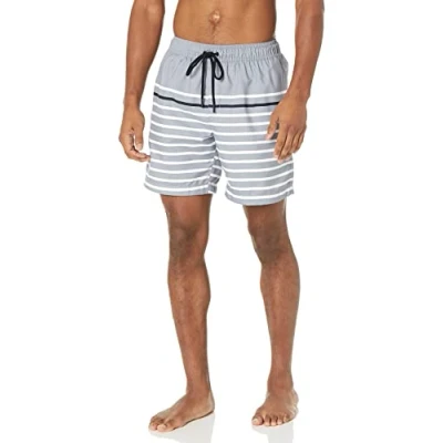 Bild av Amazon Essentials Men&#039;s Snabbtorkande badtröja 18 cm (7 tum), Svart Kolsvart ljung Smal rand, M