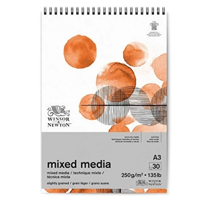 Bild av Winsor &amp; Newton 6694003 Blandat mediapapper i block 30 ark DIN A3, 250 g/m², FSC, syrafri, utan optiska blekmedel, stabil och åldringsbeständig för alla våta torra tekniker, vit