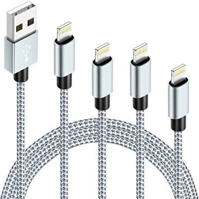 Bild av IDISON iPhone Laddningskabel, (3m 2m 1m) Lightning kabel Apple MFi certifierad flätad nylon snabbladdarkabel kompatibel 12, Max XS XR 8 Plus 7 6s 5s 5c (grå + vit)