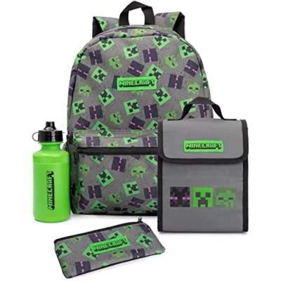 Bild av Minecraft Ryggsäck Set Barn 4 Bitar Skurk Lunch Box Vattenflaska