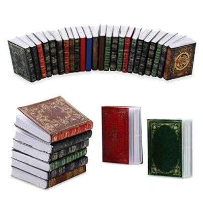 Bild av Molain Miniatyrer dockhus böcker, minidoböcker tillbehör 1:12 miniatyrböcker dekoration för studierum sovrum bibliotek (24 st)