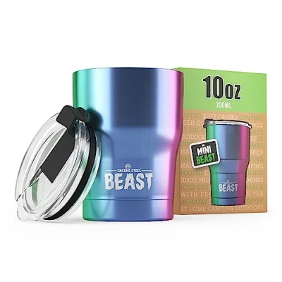 Bild av BEAST Isolerad kaffemugg 300 ml I regnbåge rostfritt stål återanvändbar, isolerade koppar 2 sugrör och borste rengöring termos resekaffe dubbelvägg varmt eller frostat kaffe