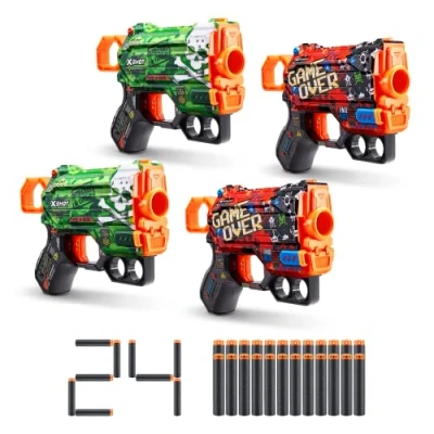 Bild av XSHOT Skins Menace Foam Dart Blaster (4 pack, 24 dart) Air Pocket teknik, kompatibel med stort varumärke, leksaksskum dartblaster för barn, tonåringar, vuxna, frustrationsfri förpackning