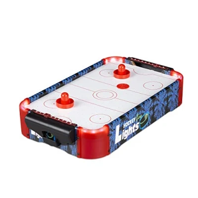 Bild av Relaxdays 10024098 Airhockey bordsspel, professionell lufthockey med LED belysning, fläkt, inklusive tillbehör, bordshockey, färgglad
