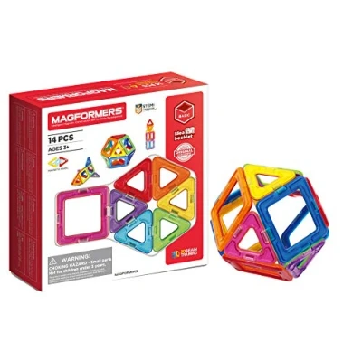 Bild av Magformers 14 piece Magnetic Construction Tiles Toy. STEM Teaching Resource. With 6 Squares and 8 Triangles. For Children Aged 3+.