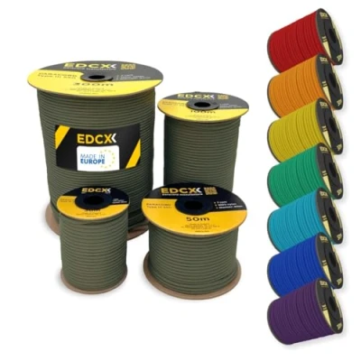 Bild av EDCX 4mm Nylon Paracord 550 100m (330 fot) Typ III, 100% nylonrep, 7 trådsrep, nylonrep i enfärgade färger (Army Green, 100 m)