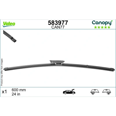 Bild av Balai d&#039;essuie glace Valeo Canopy 583977 600mm plat, caoutchouc d&#039;essuyage composé de &gt;80 % matériaux durabl.