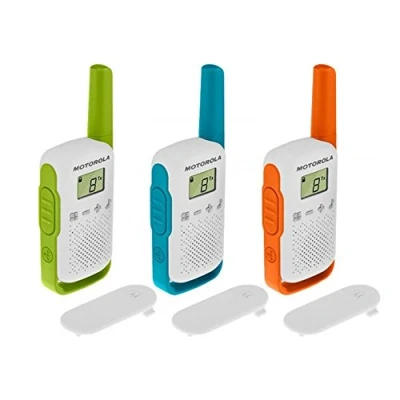 Bild av Motorola Solutions T42 Triple Walkie Talkie Talkabout, 3 pack, PMR446, 16 kanaler, 4 km räckvidd, flerfärgad, enkel ihopparning, vattentät